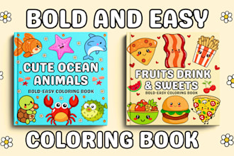 design bold and easy coloring book pages and cover for KDP, etsy