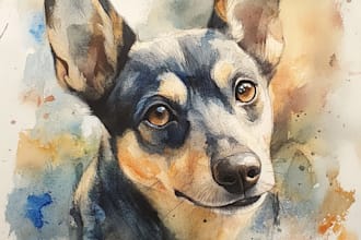 dog, cat or any pet portrait using watercolor