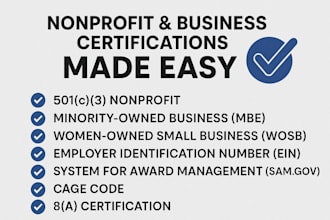 register your nonprofit 501c3, mbe, wosb, ein, samgov, cage code, 8a certificate