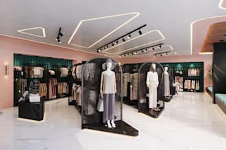 3d woman garment store,boutique render, fashion brand interior,retail shop plan