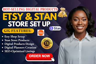 do etsy shop setup, etsy digital products, stan store digital products, planners