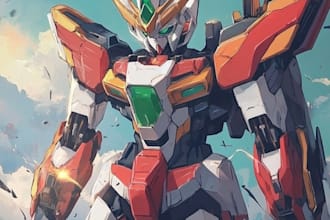 do anime style mecha robot and friendship portrait