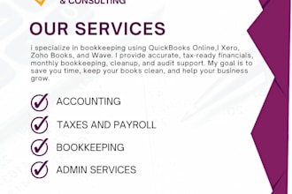 bookkeeping and accounting in xero, quickbooks, wave, zoho