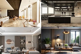 design 3d interior for cafe, restaurant, studio and stores