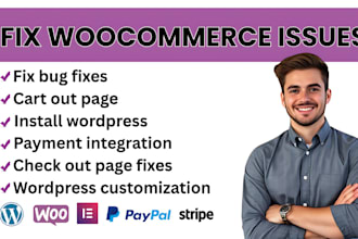 wordpress developer woocommerce setup errors bug fixes product cart page design