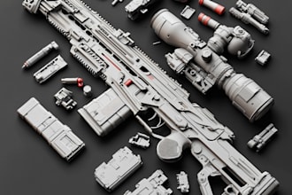 make a 3d weapon illustration for gaming