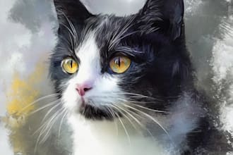 draw custom digital oil painting, watercolor style pet portrait