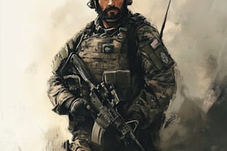 draw military character design or any illustration for you