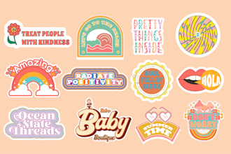 design 70s custom hand lettering stickers and logo