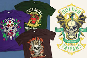 do modern traditional tattoo tshirt logo design in 1 day