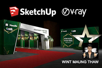 create 3dfloorplan,stage,photobooth design sketchup 3dmodel