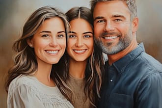 draw realistic family portrait, couple or group from photo