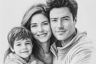 draw realistic pencil sketch of your family from a photo