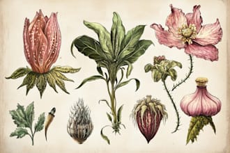 make realistic scientific, anatomical botanical illustration