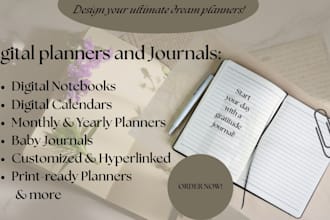 design digital products, journals, planners, and calendars for etsy