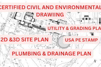 design utility plan, plumbing plan, 2d and 3d site plan, stormwater plan