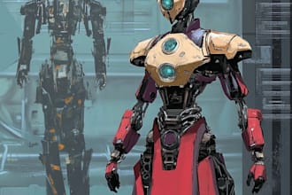 design robots and concept art of futuristic mecha