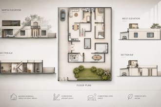 draw floor plan in autocad then render in photoshop and illustrator