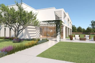 render 3d residential exterior house design, pool, outdoor space,pavillon,skp