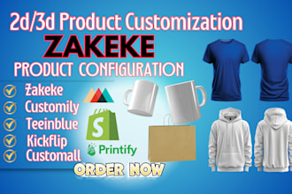zakeke customily kickflip teeinblue 2d 3d shopify store product configuration