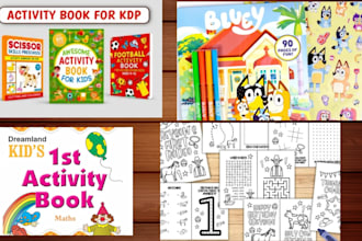 design custom kids activity book, worksheets, and coloring pages