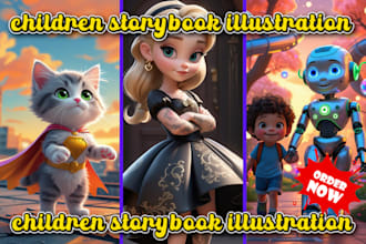 do children story book illustration, children storybook, cover design