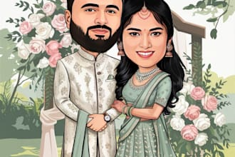create custom caricatures for couples, families, and weddings, along with person