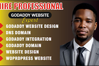 design your godaddy website, integrate domain, dns settings, wordpress website
