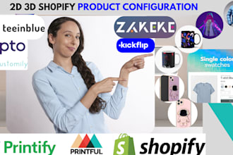 do zakeke teeinblue customily kickflip 2d 3d shopify product configuration