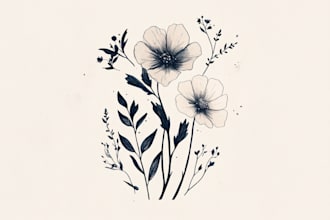 do hand drawn botanical boho logo with full branding