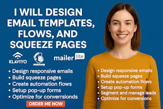 design email templates flows leads squeeze page on klaviyo  mailchimp mailerlite