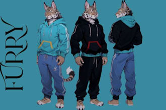 create furry art fursona oc, anime  reference sheet  character illustration