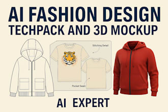 design ai fashion techpacks, sketches, 3d mockups and model visuals