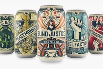 design juice label, water bottle label, energy drink, can and beverage label