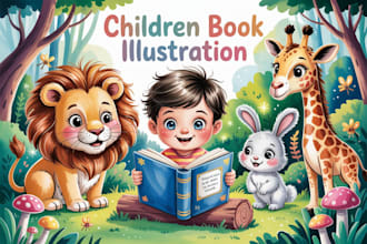 draw childrens book illustrations, storybook art, cover design for kids books