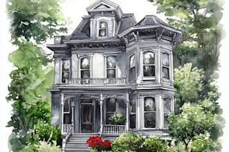 paint custom digital watercolor house, building portrai illustrations