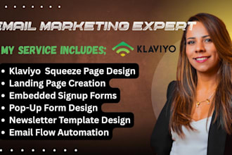 design klaviyo squeeze page, landing page, form page, newsletter and email flows