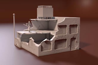 real 3d building for 3d tabletop game, castle, terrain, desert terrain, 3d print