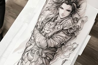 custom anime tattoo sleeve drawing sketch byrenowned tattoo artist