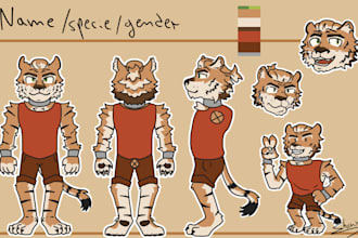 draw a detailed reference sheet for your furry characters or fursona