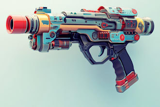 make a 3d weapon illustration for gaming