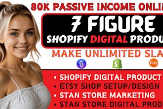 build 7 figure shopify digital product,etsy shop setup stan store marketing,