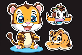 draw cute cartoon character, mascot, stickers