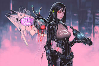design cyberpunk and fantasy character splash art