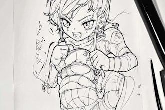 tattoo illustration anime style in lines
