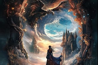 illustrate fantasy book cover design, thriller book or fantasy book cover