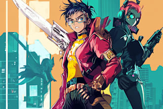 draw cyberpunk pop art anime characters