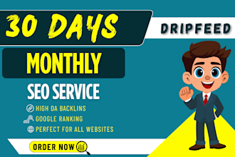 do monthly 30 days drip feed seo with high da backlinks