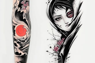 tattoo design, realistic, traditional, anime sleeve tattoo