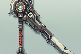 draw a 3d weapon illustration for gaming